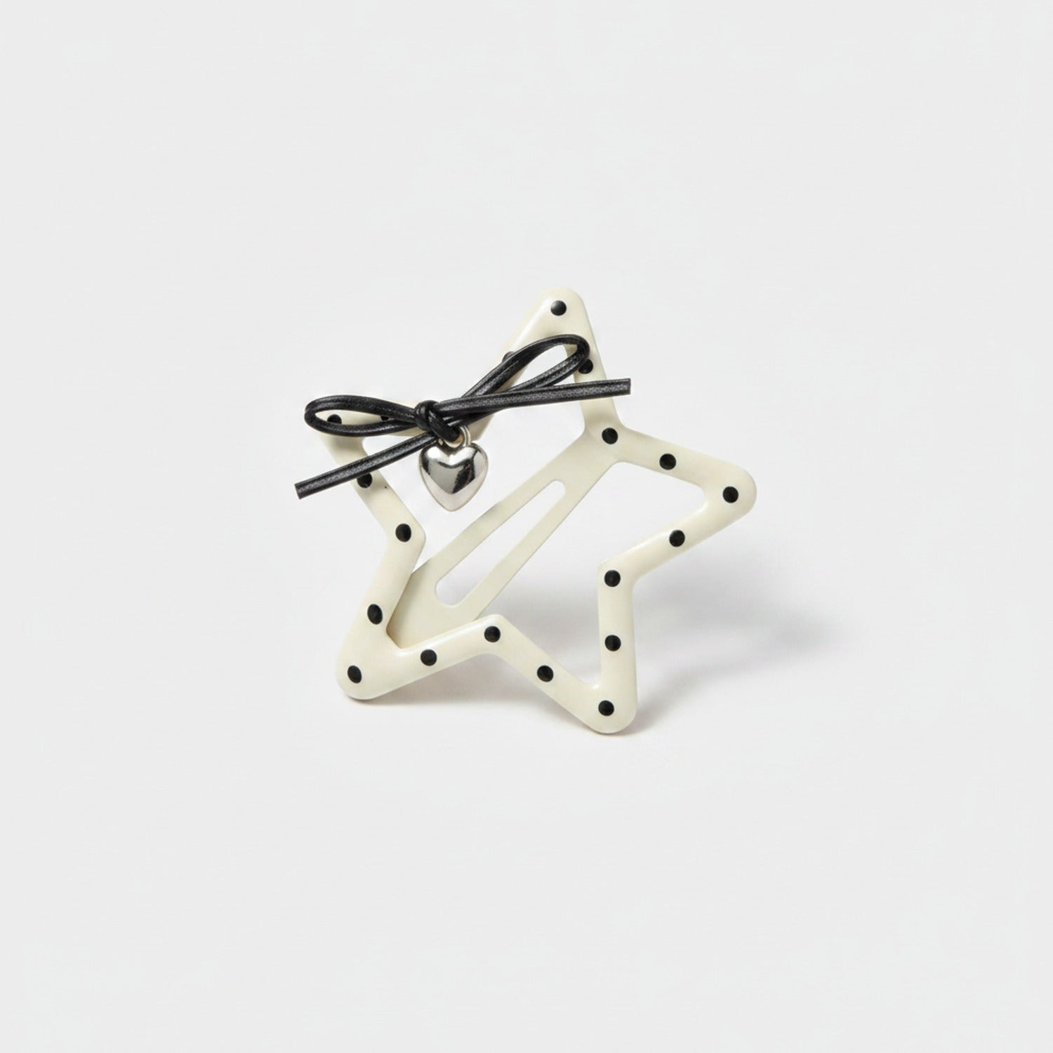 Star Hair Clip With Heart Charm And Black Bow