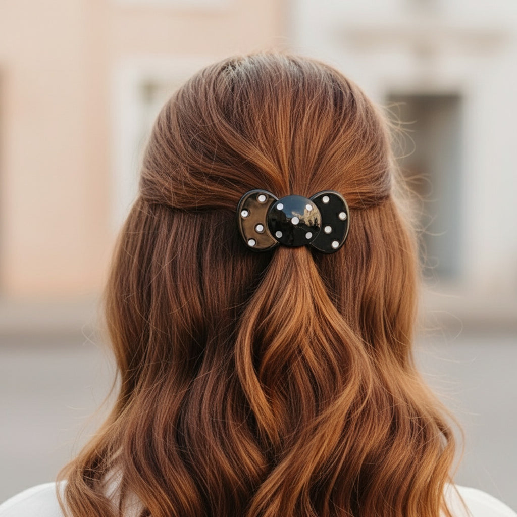 Black Pearl Bow Hair Clip Set