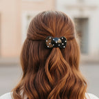 Black Pearl Bow Hair Clip Set
