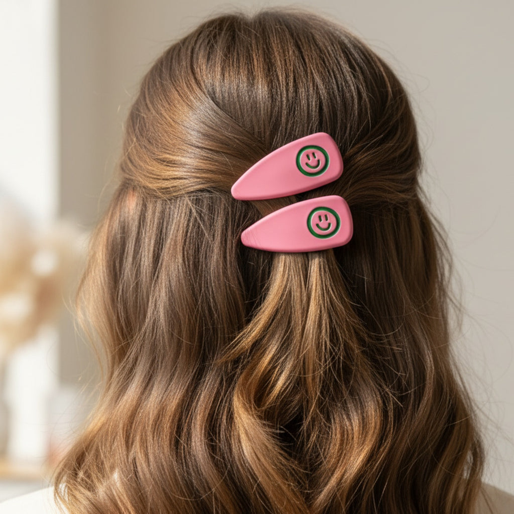 Pink Smiley Face Hair Clips Pair