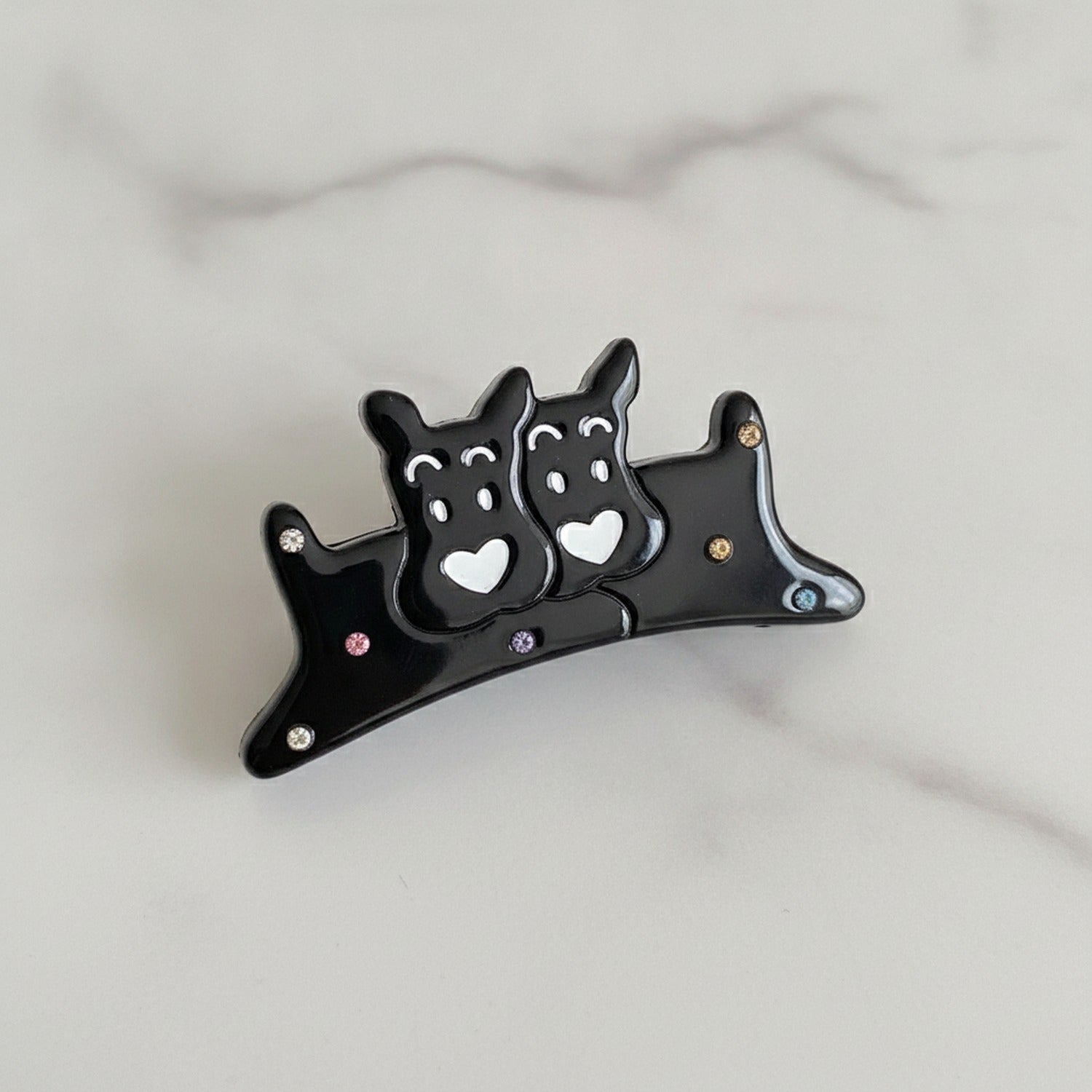 Black Cat Heart Rhinestone Hair Claw