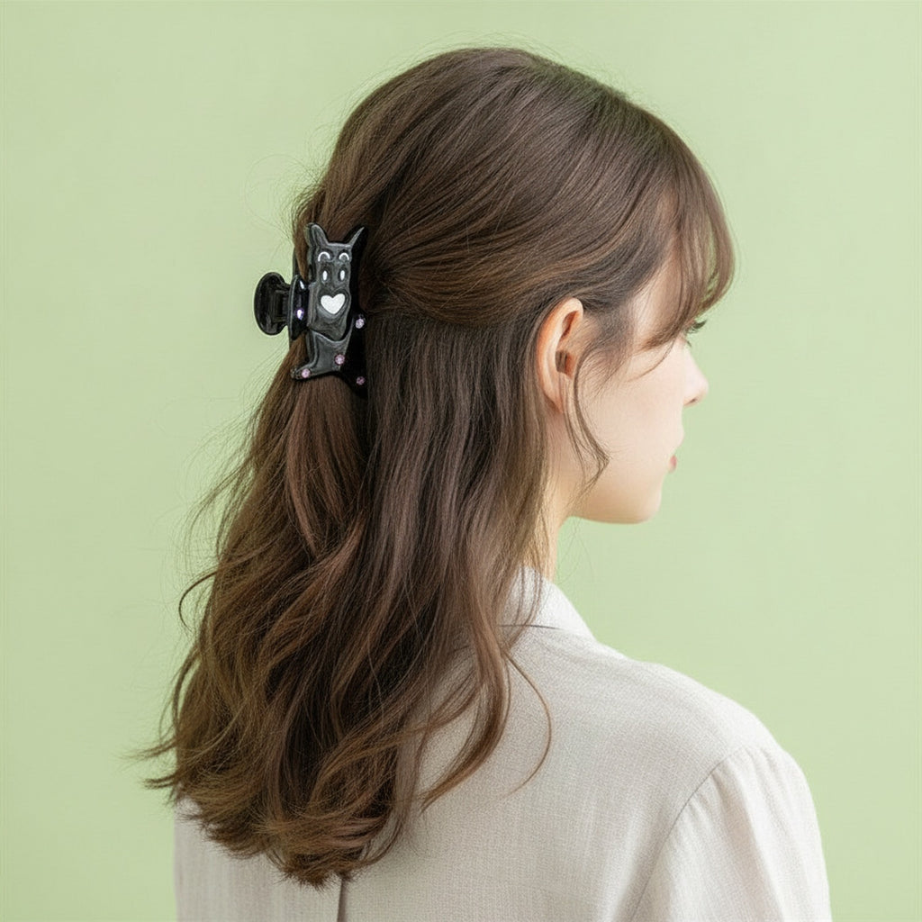 Black Cat Heart Rhinestone Hair Claw – hair accessories (view 3)