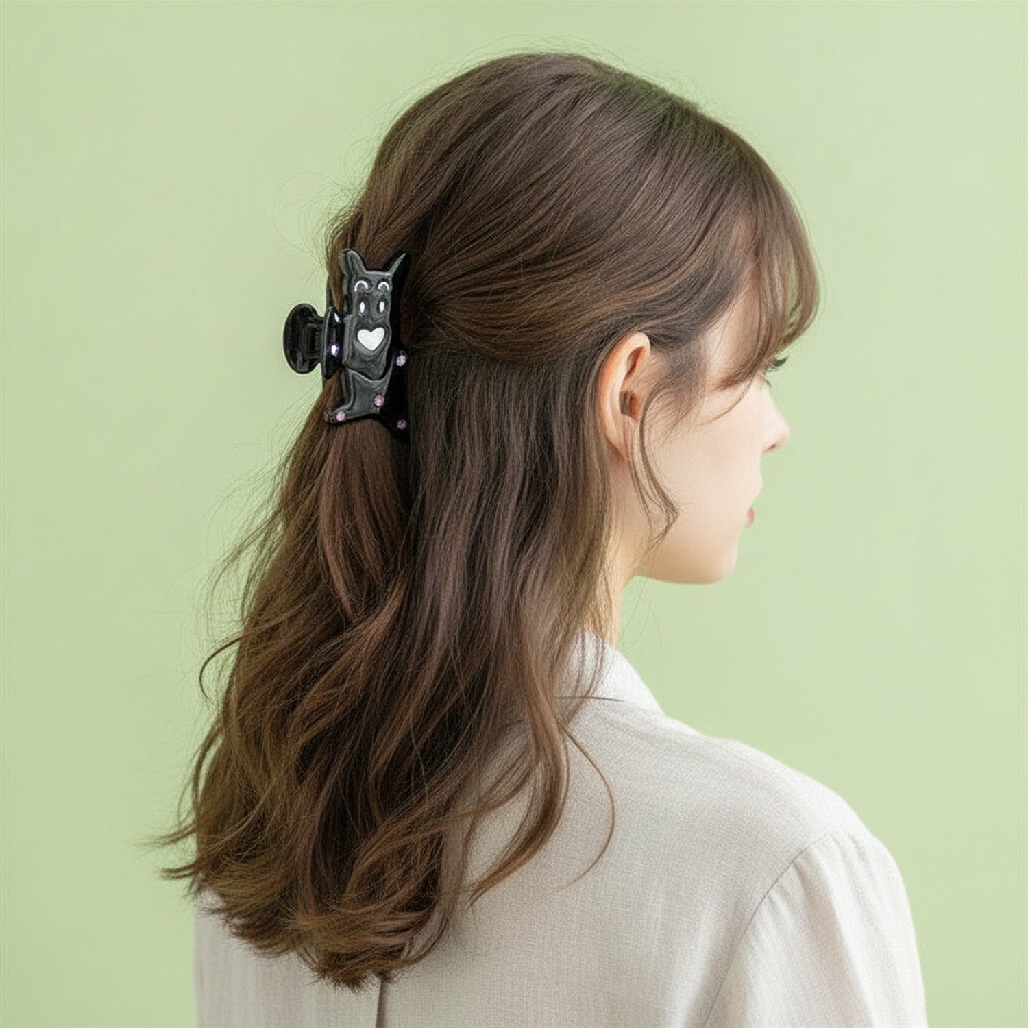 Black Cat Heart Rhinestone Hair Claw