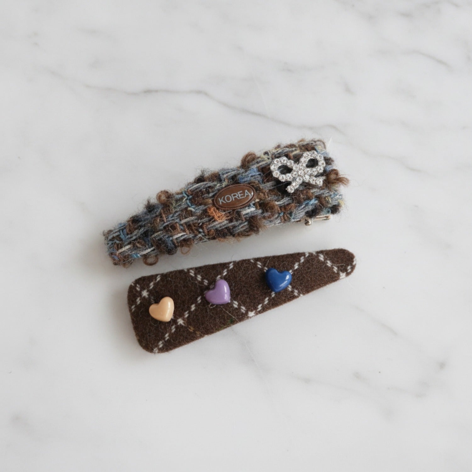 Textured Heart & Bow Hair Clip Set