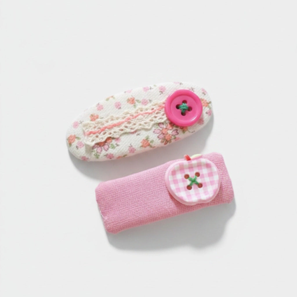 Floral Button Hair Clip Duo - Pink Floral Button – hair accessories (view 1)