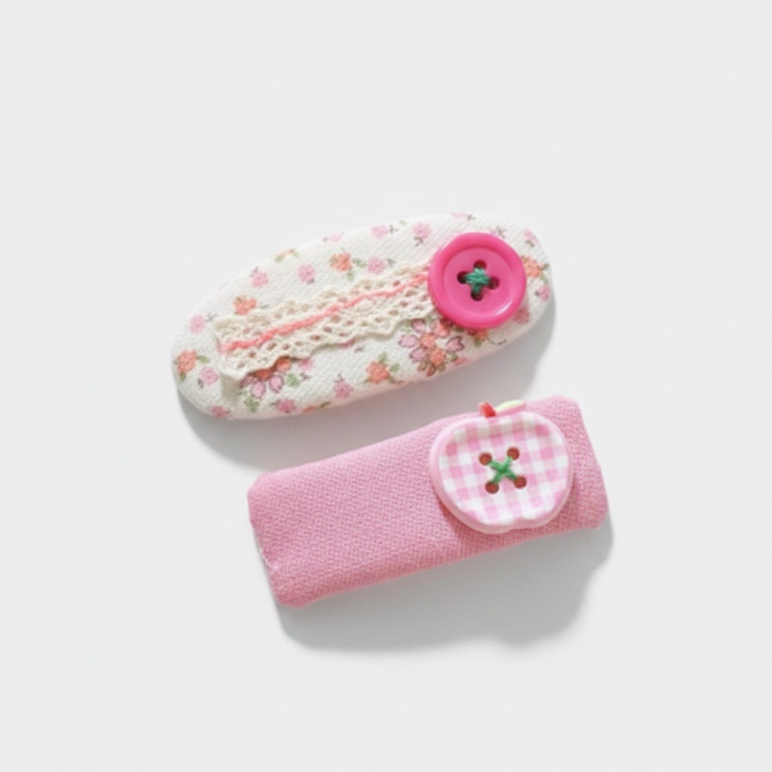 Floral Button Hair Clip Duo - Pink Floral Button – hair accessories (view 1)