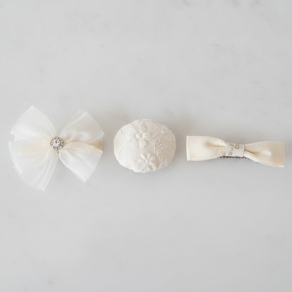 Floral Button Hair Clip Duo - Pink Floral Bow
