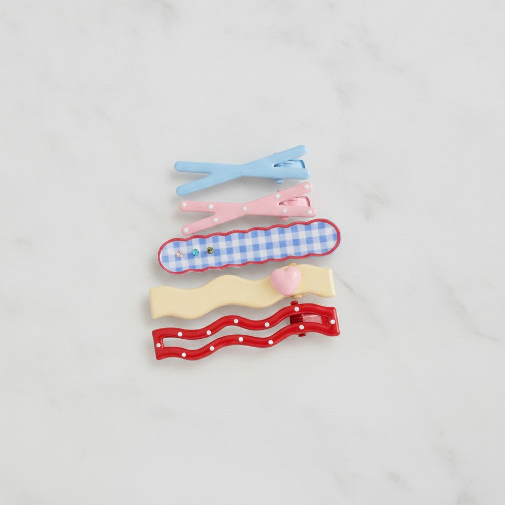 Mini Claw Clip Set Mix & Match - Pink Gingham & Heart – hair accessories (view 2)