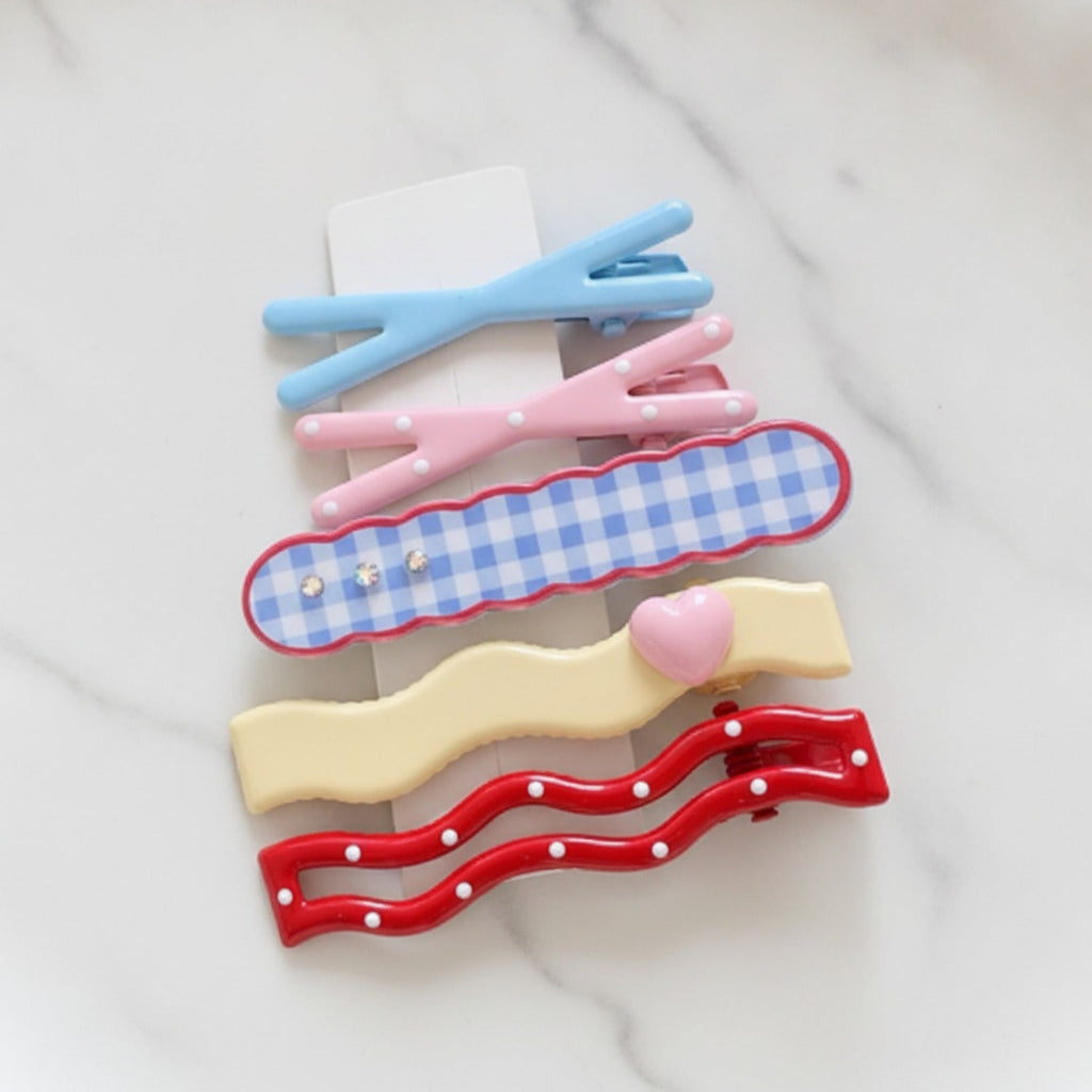 Mini Claw Clip Set Mix & Match - Pink Gingham & Heart