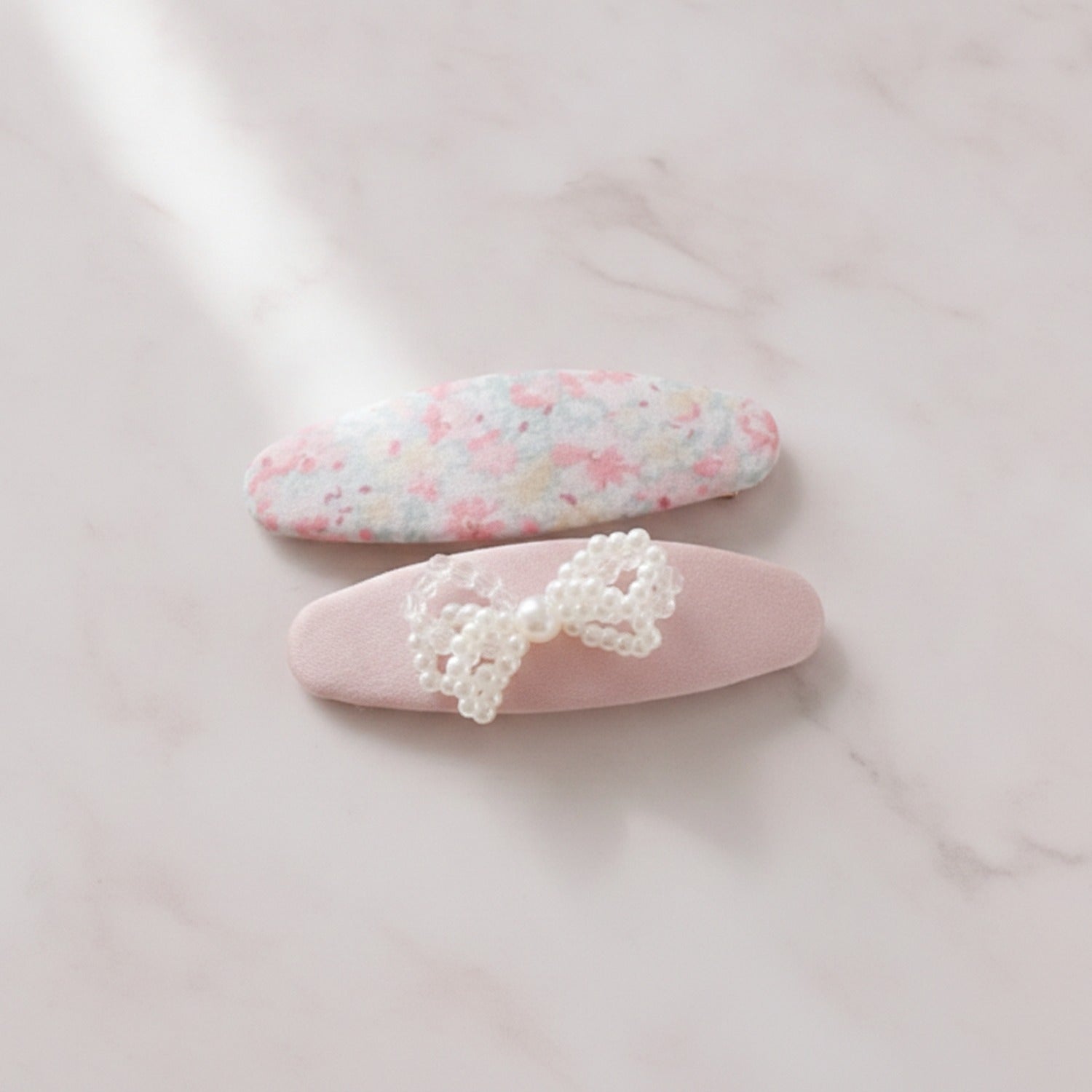 Watercolor Floral Pearl Hair Clip Set - Pink Floral