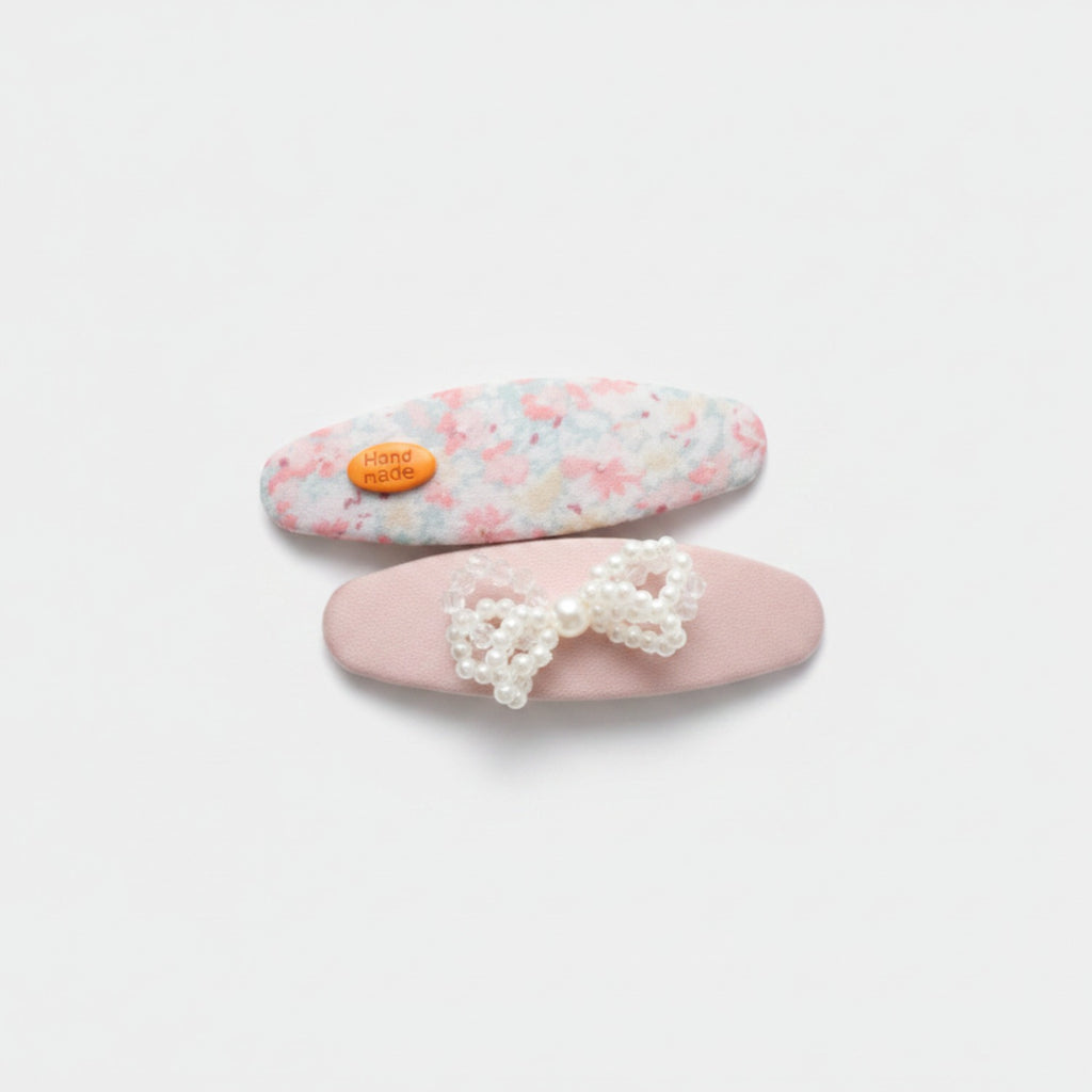 Watercolor Floral Pearl Hair Clip Set - Pink Floral