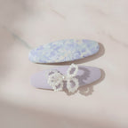Watercolor Floral Pearl Hair Clip Set - Purple Floral