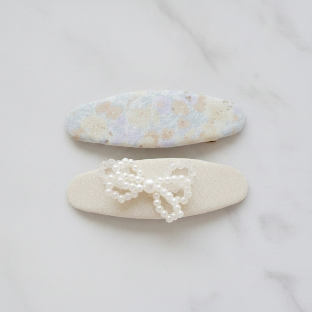 Watercolor Floral Pearl Hair Clip Set - Yellow Floral