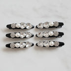 Rhinestone Clip Hair Pin Set - Heart Pearl Rhinestone