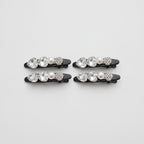 Rhinestone Clip Hair Pin Set - Heart Pearl Rhinestone