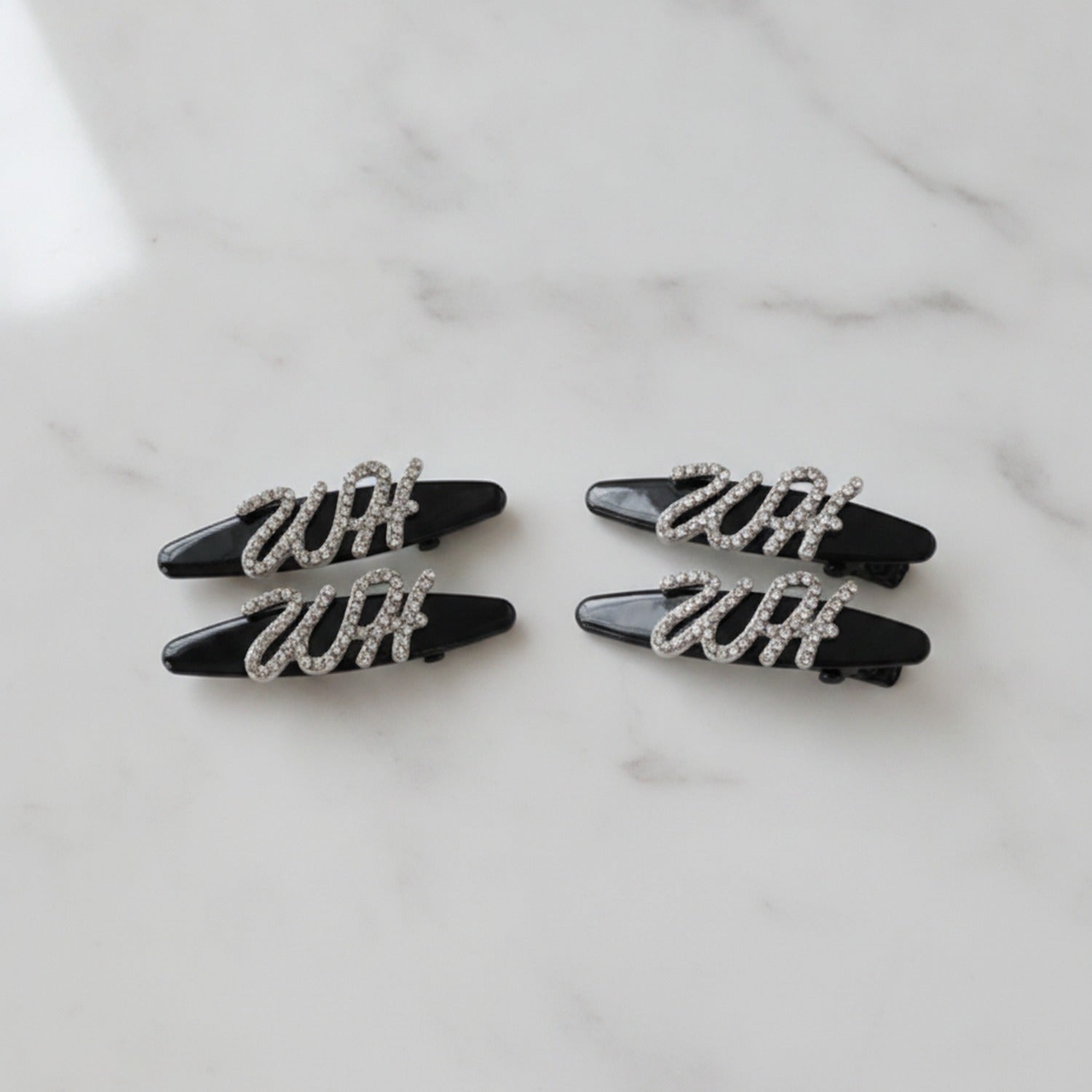 Rhinestone Clip Hair Pin Set - Letter Rhinestone
