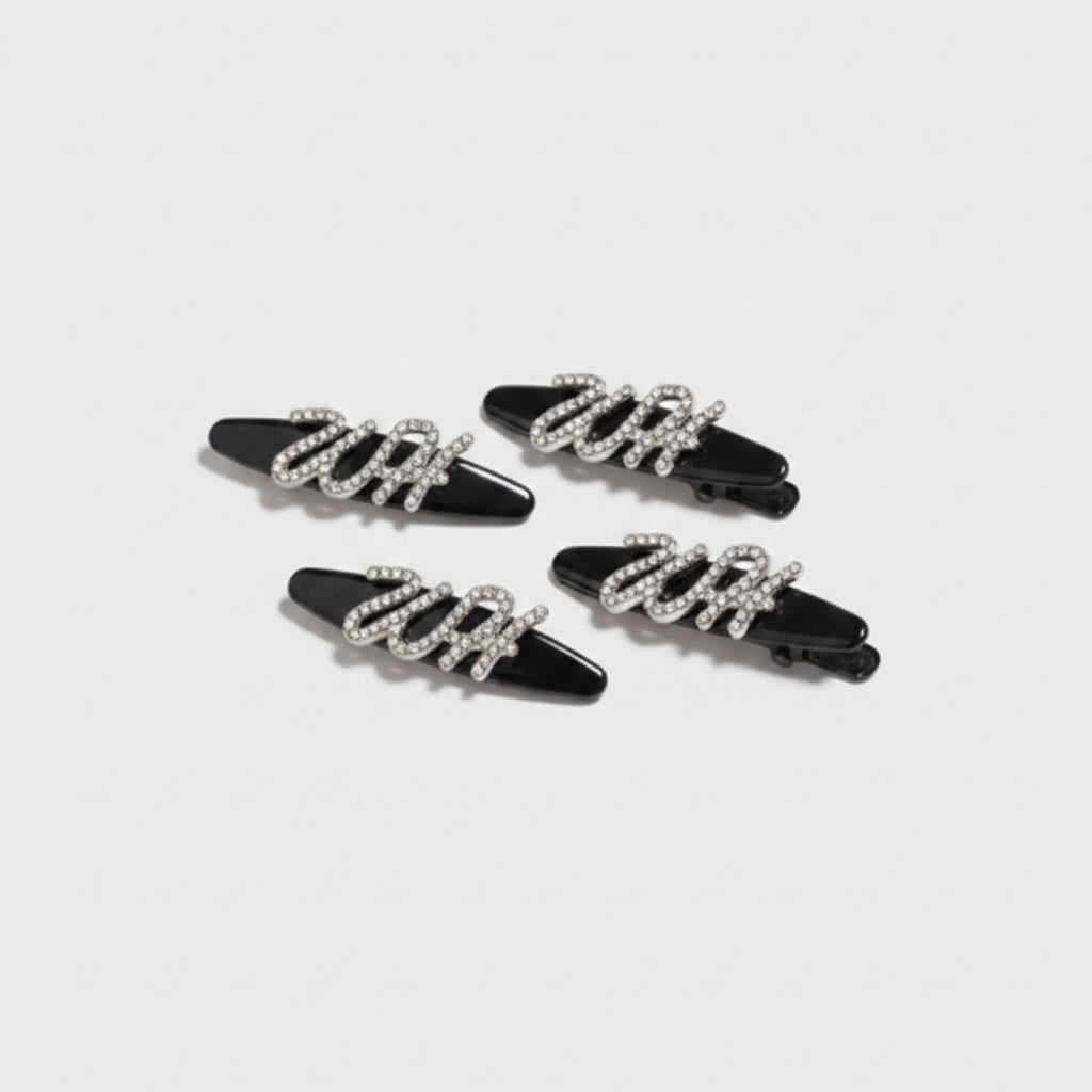 Rhinestone Clip Hair Pin Set - Letter Rhinestone