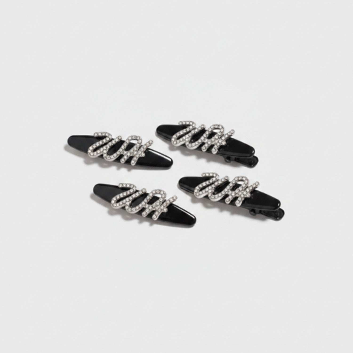 Rhinestone Clip Hair Pin Set - Letter Rhinestone