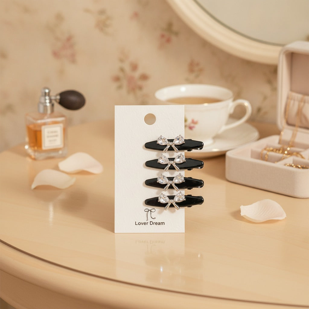 Rhinestone Clip Hair Pin Set - Bow Rhinestone – hair accessories (view 2)