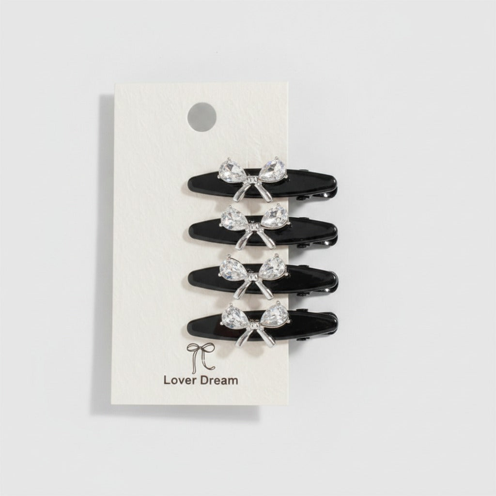 Rhinestone Clip Hair Pin Set - Bow Rhinestone – hair accessories (view 1)