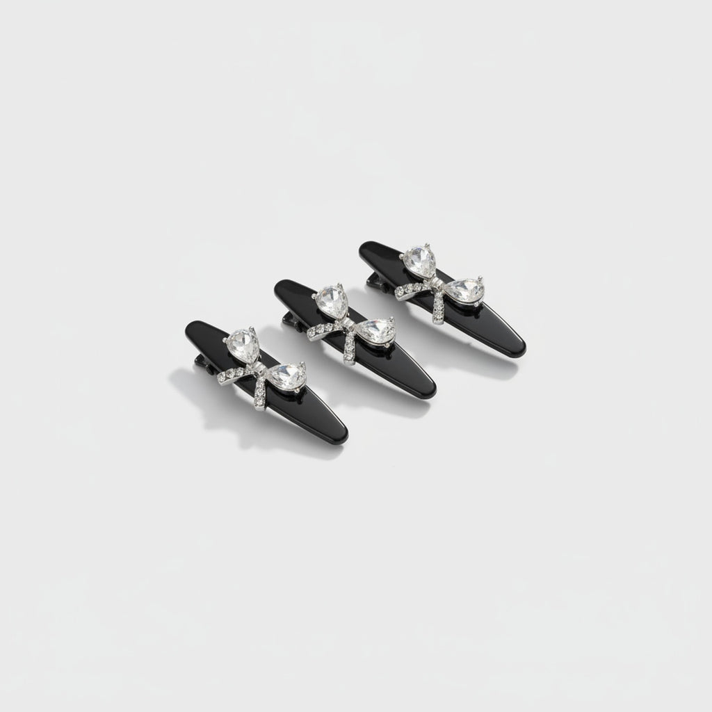 Rhinestone Clip Hair Pin Set - Bow Rhinestone