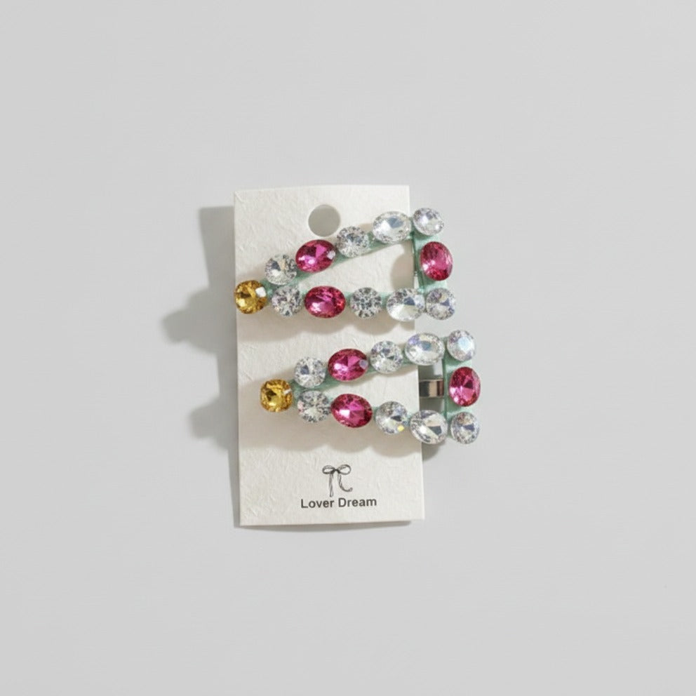 Sparkle Rhinestone Hair Clip Duo - Green Accent – hair accessories (view 1)