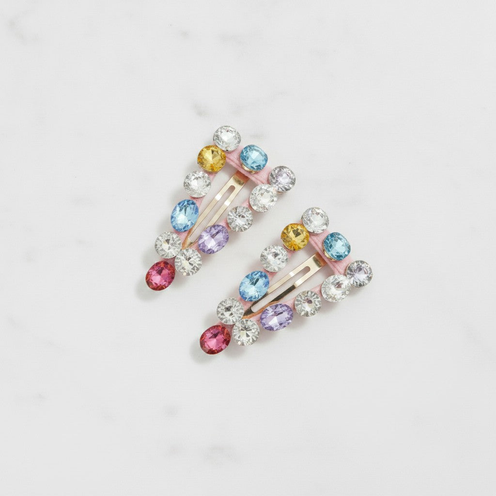 Sparkle Rhinestone Hair Clip Duo - Pink Accent – hair accessories (view 2)