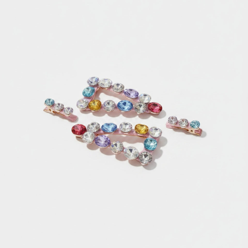 Sparkle Rhinestone Hair Clip Duo - Pink Accent