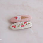 Embroidered Oval Hair Clip Duo - Pink Ice Cream