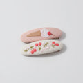 Embroidered Oval Hair Clip Duo - Pink Ice Cream
