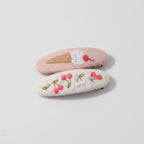 Embroidered Oval Hair Clip Duo - Pink Ice Cream