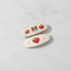 Embroidered Oval Hair Clip Duo - Cream Berry – hair accessories (view 2)