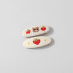 Embroidered Oval Hair Clip Duo - Cream Berry