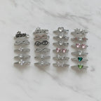 Gemstone Heart Claw Hair Clip Set - Silver Flower
