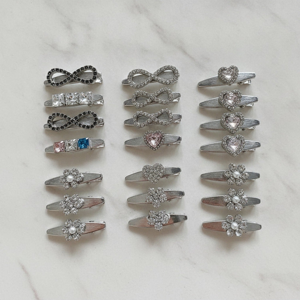 Gemstone Heart Claw Hair Clip Set - Crystal Butterfly
