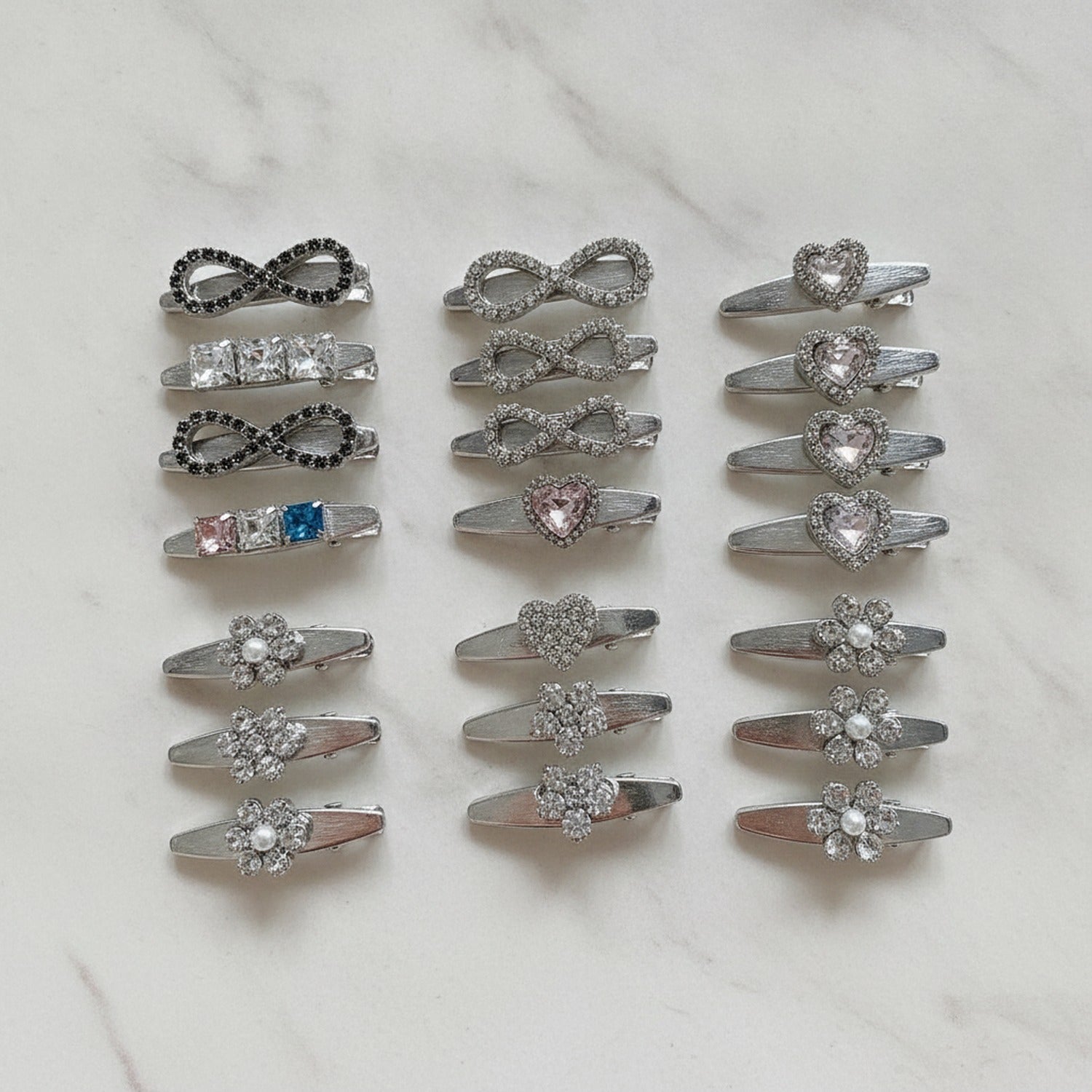 Gemstone Heart Claw Hair Clip Set - Crystal Butterfly