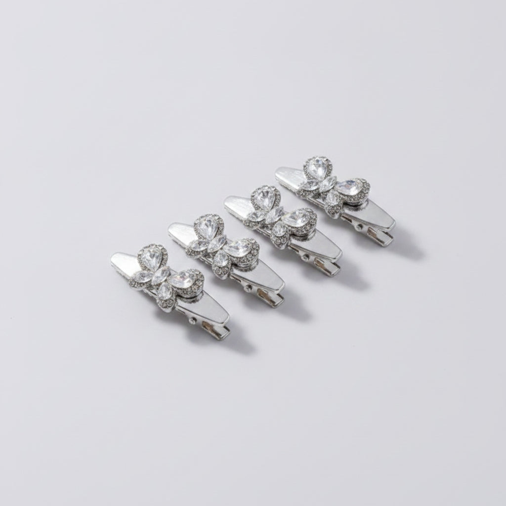 Gemstone Heart Claw Hair Clip Set - Crystal Butterfly