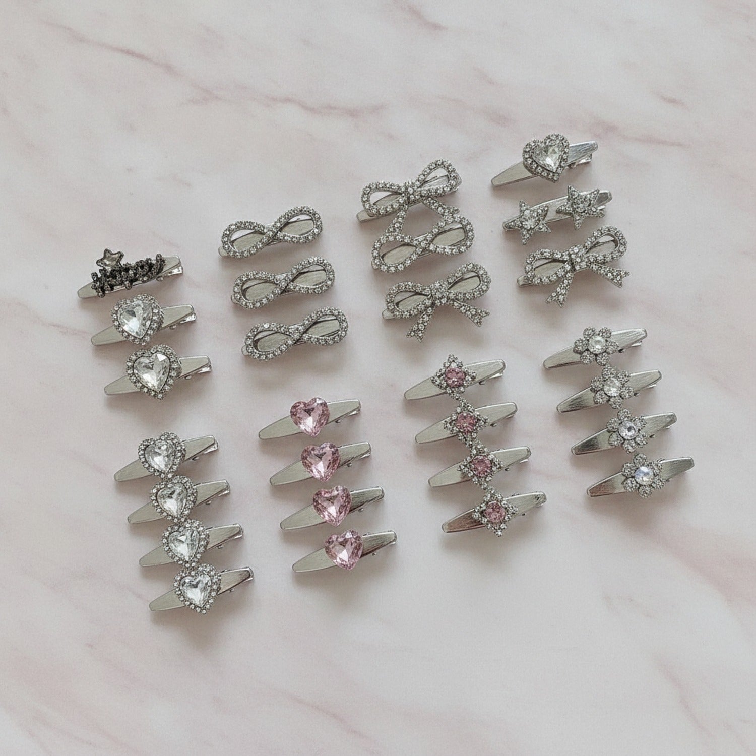 Gemstone Heart Claw Hair Clip Set - Crystal Heart
