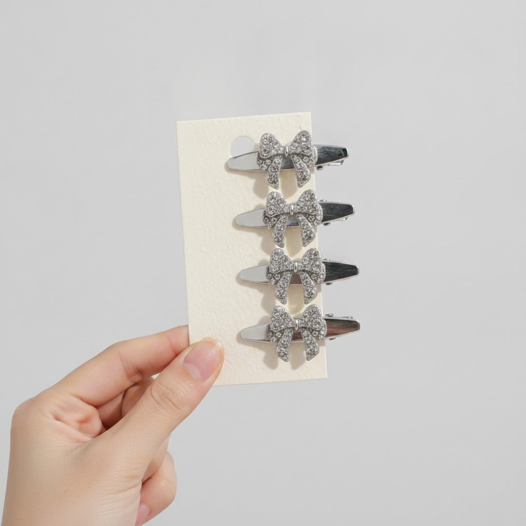 Gemstone Heart Claw Hair Clip Set - Crystal Bow – hair accessories (view 3)