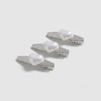 Gemstone Heart Claw Hair Clip Set - Pearl Heart