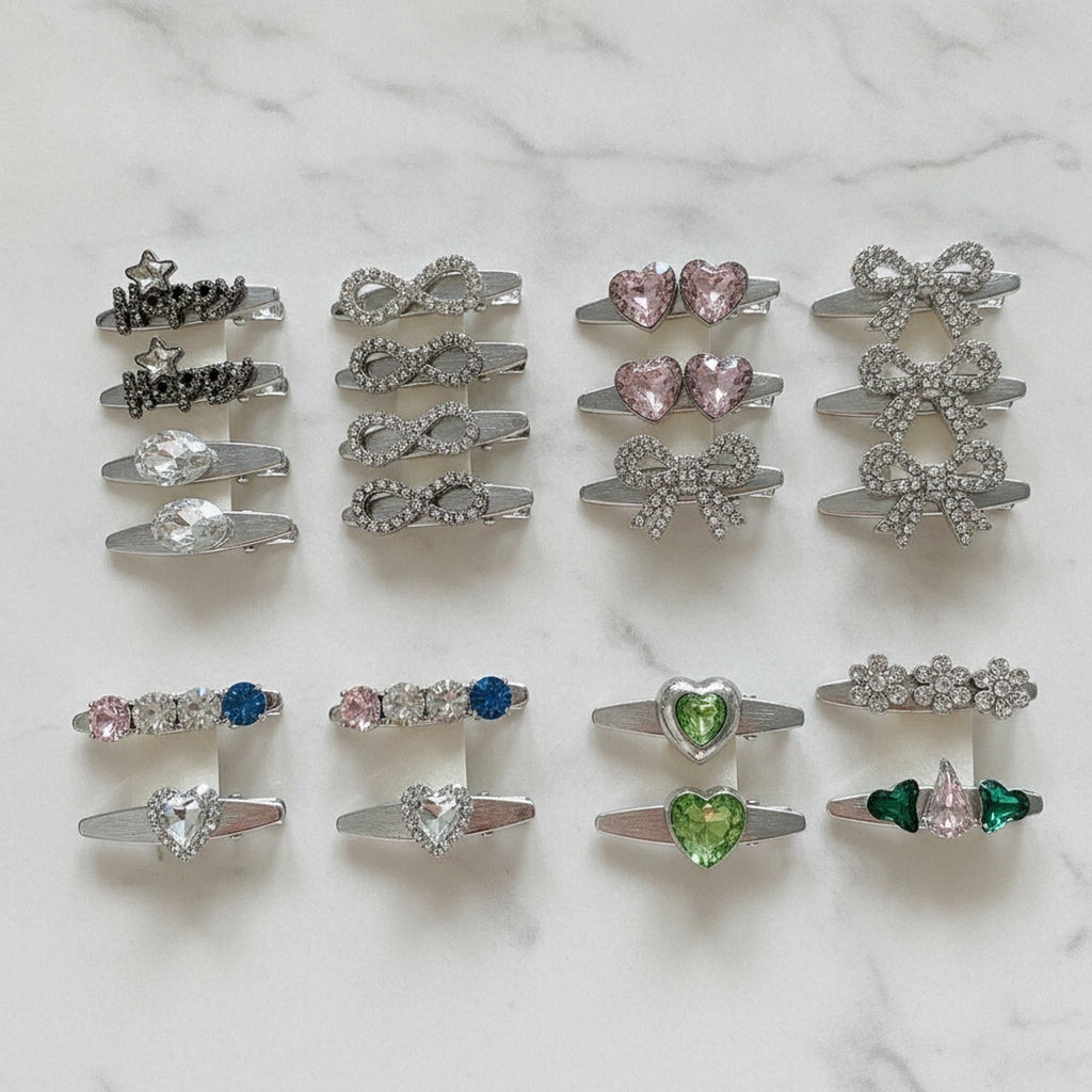 Gemstone Heart Claw Hair Clip Set - Black Happy
