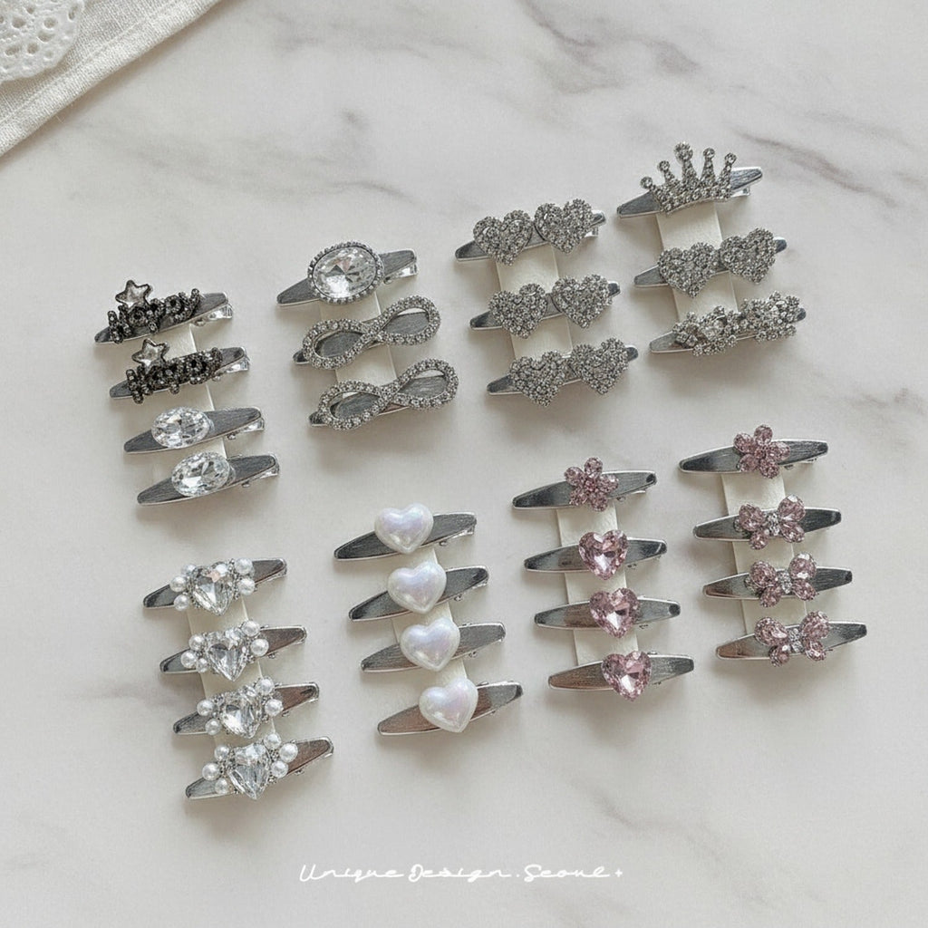 Gemstone Heart Claw Hair Clip Set - Clear Happy