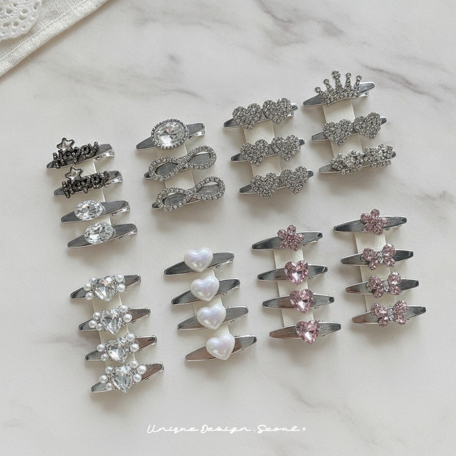 Gemstone Heart Claw Hair Clip Set - Clear Happy