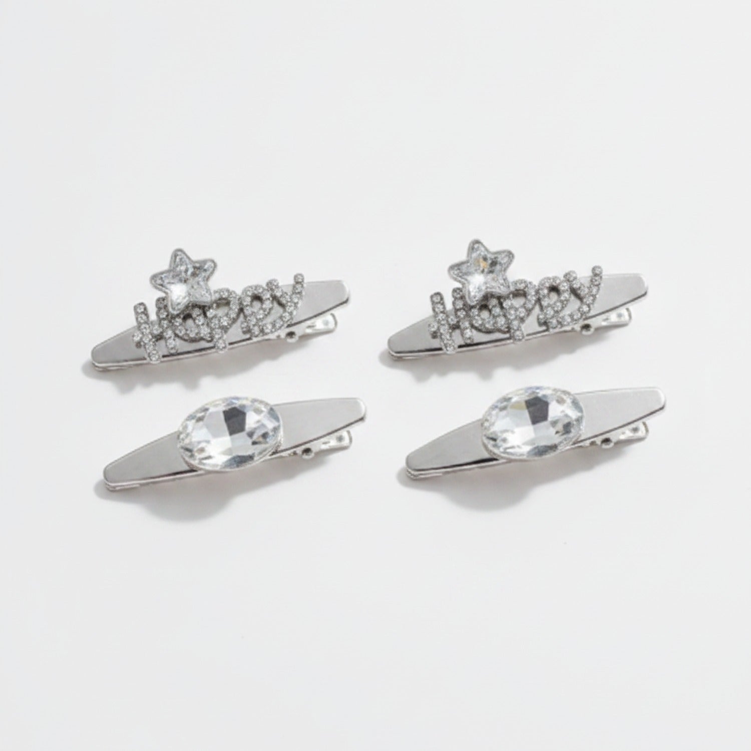 Gemstone Heart Claw Hair Clip Set - Clear Happy
