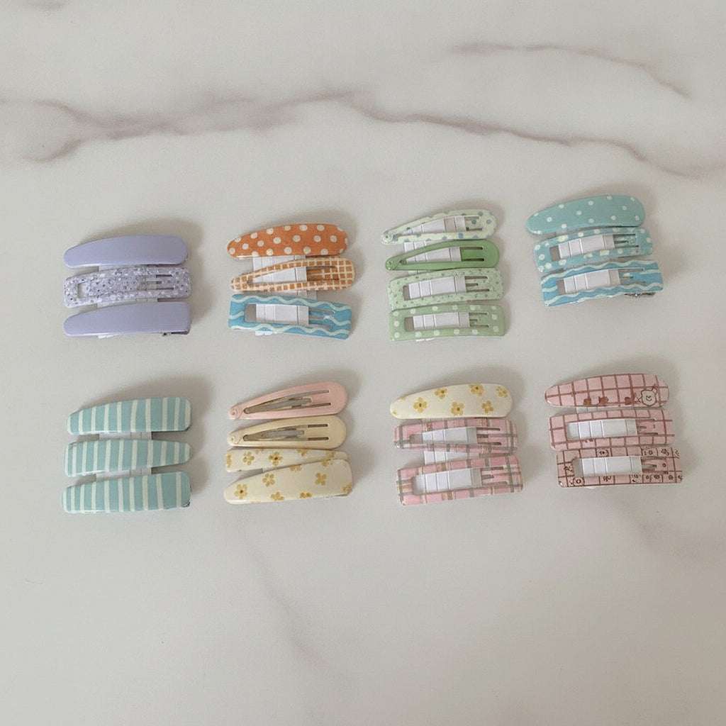 Le Ting Printed Snap Hair Clip Set - Blue Bear & Cherry