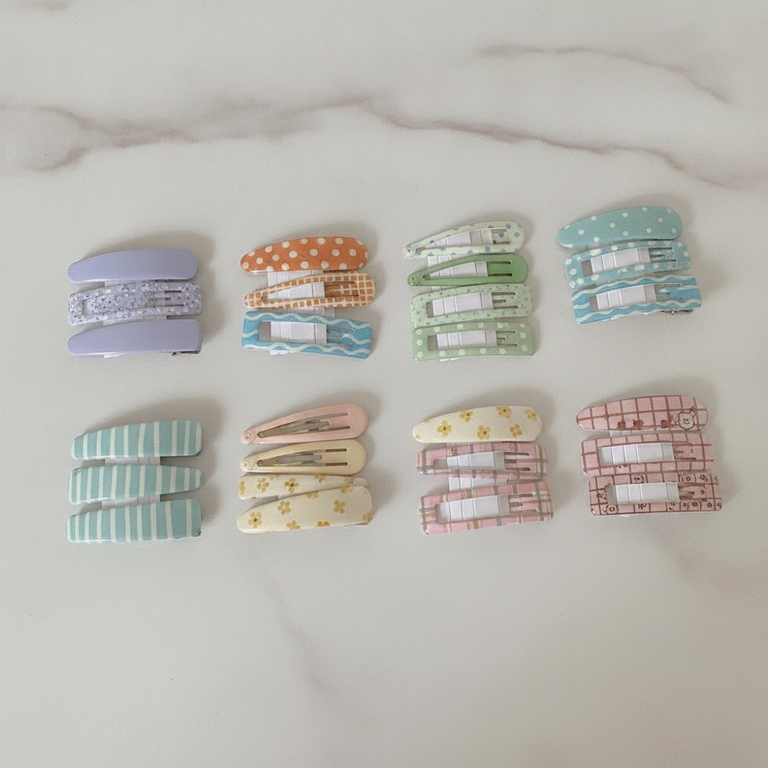 Le Ting Printed Snap Hair Clip Set - Blue Bear & Cherry