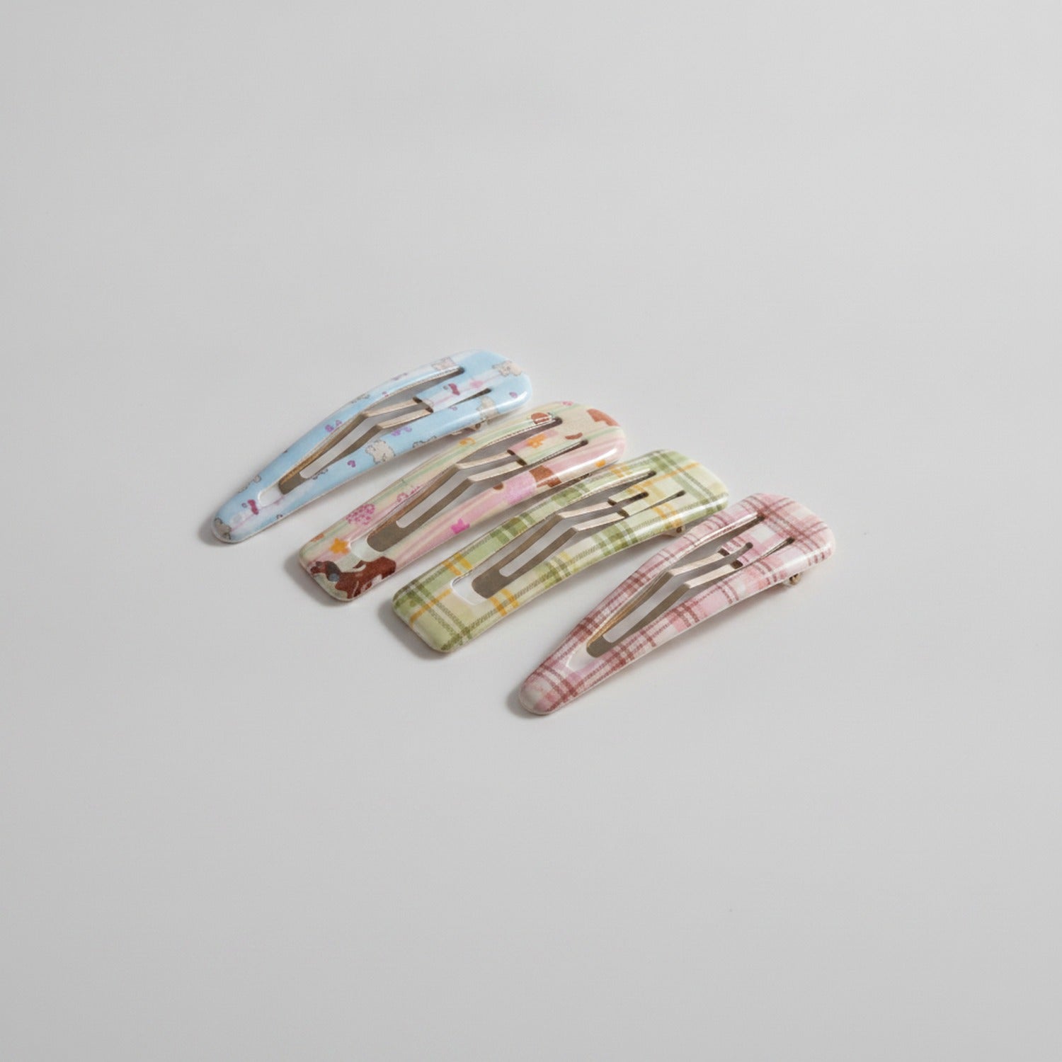 Le Ting Printed Snap Hair Clip Set - Blue Bear & Cherry