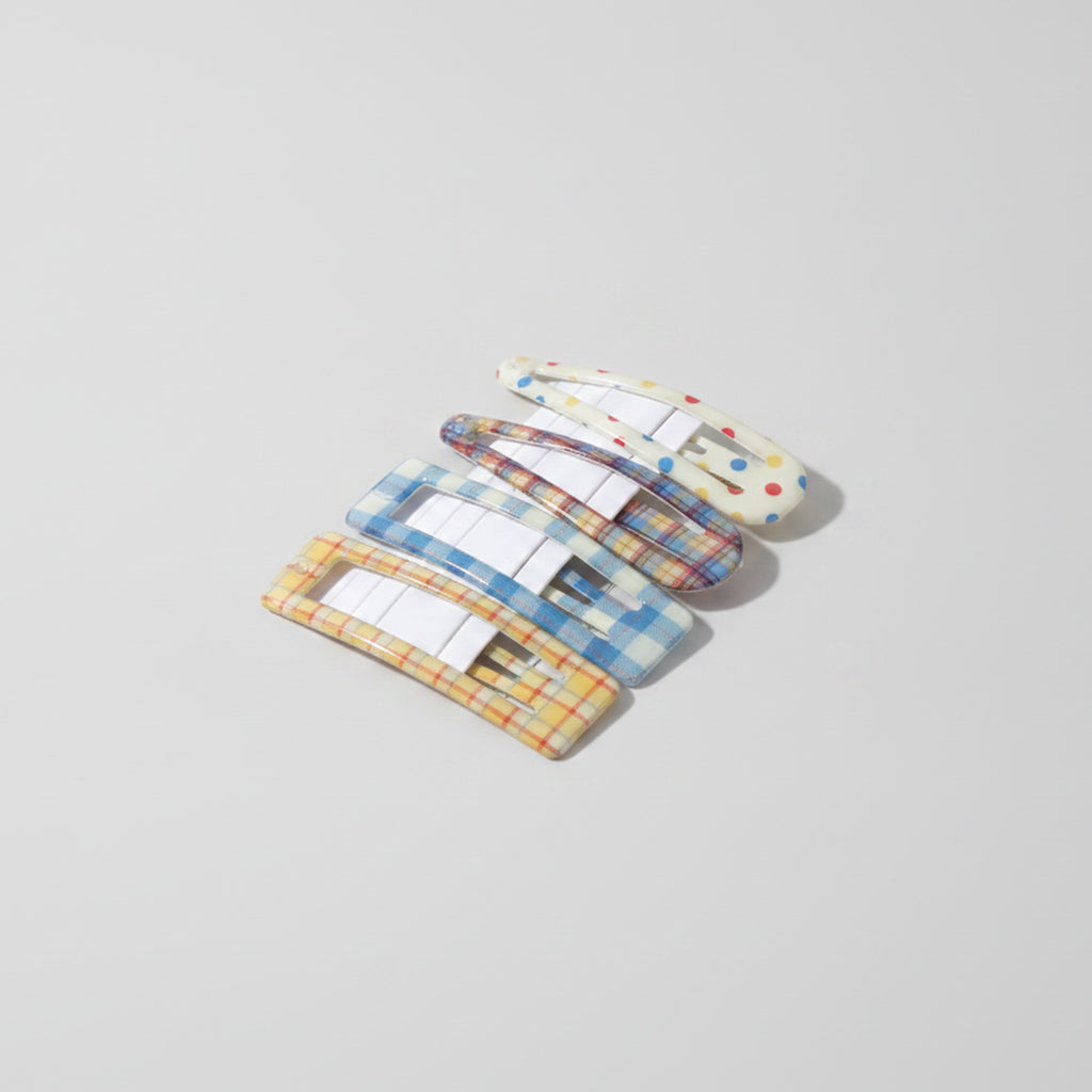 Le Ting Printed Snap Hair Clip Set - Polka Dot Plaid Mix