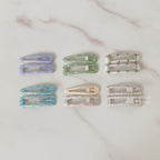 Le Ting Printed Snap Hair Clip Set - Blue Dot & Orange Plaid