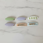 Le Ting Printed Snap Hair Clip Set - Green Stripe & Bunny